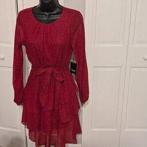 Long Sleeves Women's Red Shimmery Dress/ Size XS
